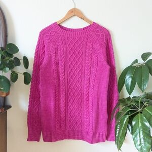 GAP | Tall | Cable Knit Crew Neck Hot Pink Sweater